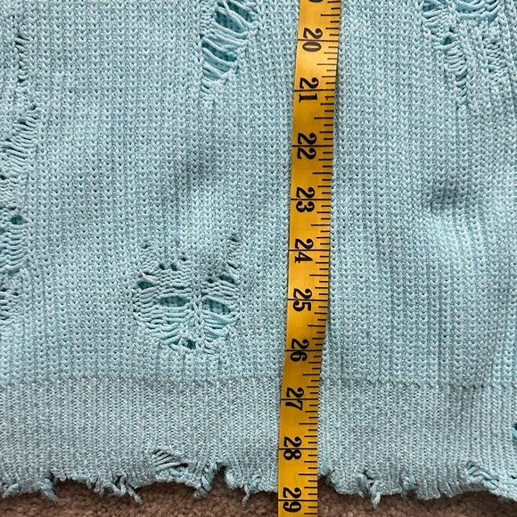 Laneus Light Blue Distressed Ribbed Cotton Blend Sweater Made In Italy Size 52 - Picture 9 of 9